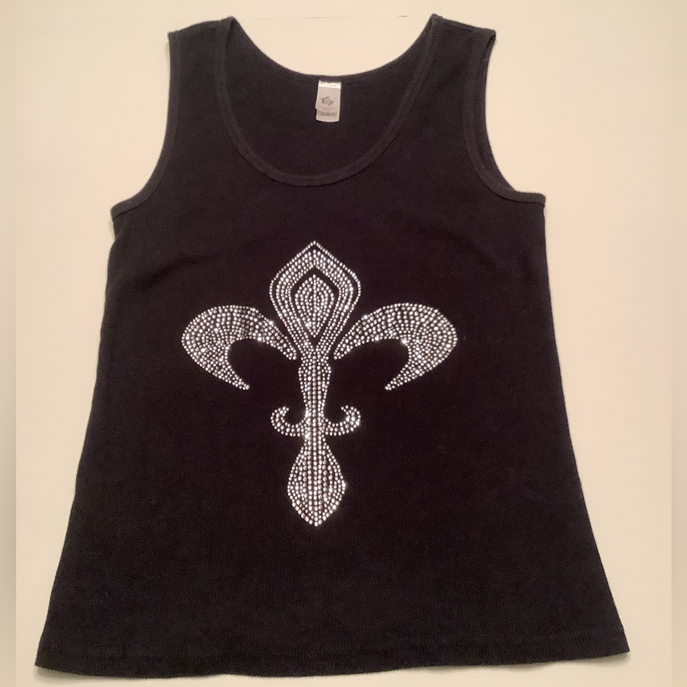 Chelona size XxxL black tank top. Black with embellished Fleur-de-Lis Gorgeous!